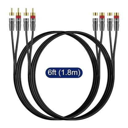 J&D 2 RCA M/F Stereo Audio Cable, 2-Pack Copper Shell Gold-Plated 2 RCA Extension Cable Male to Female Stereo Audio Extender Cord Adapter, 6 Feet - size: 6 Feet