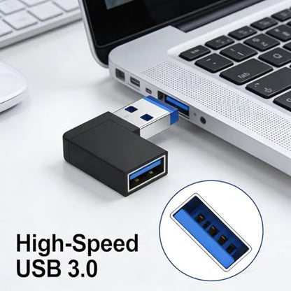 90 Degree Left and Right Angle USB 3.0 Male to Female Expansion Adapter,USB Extender Connector Adapter 2 Pack-Black