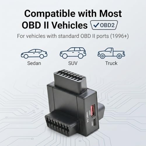 iKKEGOL OBD2 Splitter Adapter, OBD II 16 Pin 1 Male to 2 Female Extension Cable with USB & USB-C Charging Ports, OBD2 Y Splitter 2 Way Dual Converter for Diagnostic Scanner Dash Cam (Bottom Widest) - color: Bottom Widest