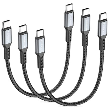 30.5cm(12인치) 짧은 USB C to USB C 케이블, 3팩 3m(1피트) 65W 충전기 케이블 PD 고속 충전 타입 C to 타입 C 코드 브레이디드 삼성 갤럭시 S23 S22 S21용, 아이폰 15 프로/15 프로 맥스, 아이패드 프로용 - size: 1FT