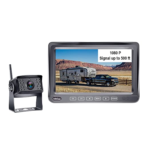 4Ucam HD 1080P Digital Wireless Backup Camera + 7" DVR Monitor Quad-View Compatible for Furrion FOS48T-BL/FOC12TA/FRCBRKT-BL Pre-Install Mounting for RV, Truck, Trailer, 5th Wheels IR Night Vision