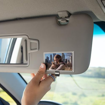 Car Sun Visor Photo Holder, Magnetic Car Picture Frame, Universal Car Visor Clip for Add Personality to Your Vehicle (Transparent, 2.8 x 4.7) - size: 2.8 x 4.7