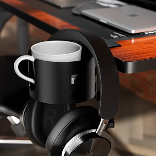 OOKUU Upgraded Large Desk Cup Holder Clamp, Anti-Spill Table Cup Holder, Metal Office & PC Gaming Desk Accessories, Compatible with Universal Cup, Bottles, Pencil Holder (Black) - color: Black, size: 3.95 inch