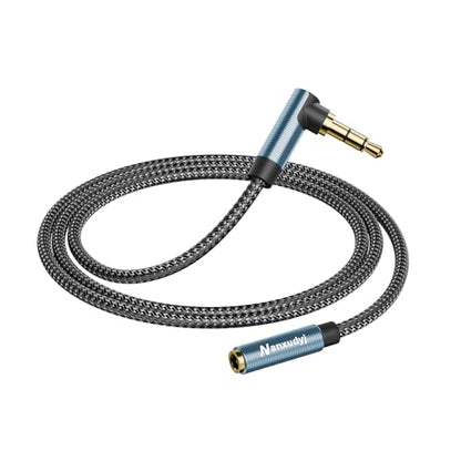 3.5mm Headphone Extension Cord 12ft,3.5mm Male to Female Stereo Audio Extension Cable/90 Degree Right Angle Aux Cable for Smartphones, Tablets, Media Players - size: 12 ft