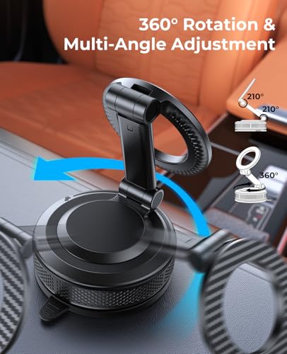 Car Phone Mount for Your Car, Magnetic Phone Holder for Car with Extendable Arm, Foldable Dashboard Phone Mount Designed for Larger Phones Compatible with iPhone 17/16/15/14/13/12
