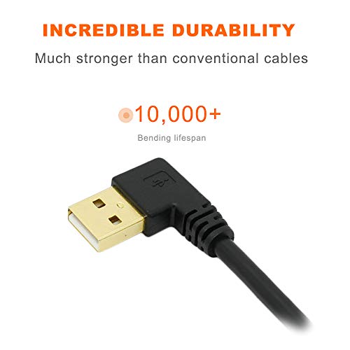 Micro USB Right Angle 90 Degree Cable Charging Extension Micro-B Male to USB2.0 Cable Data line with Gold Plated Connector Left/Right Angled 5.9inch (0.15m)