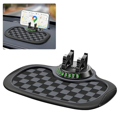 Wuyaoyao Multifunction Car Anti-Slip Mat Auto Phone Holder, PVC Car Dashboard Non-Slip Pad Phone Mount with Temporary Parking Number, Automotive Sticky Dash Pad for Phones, Keys, Gadgets (Black+Gray) - color: Black+Gray