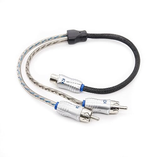 NVX® XIX2M Oxygen Free Copper 1 Female to 2 Male Y-Adapter Double Twisted Pair X-Series Car Audio RCA Audio Cable with Shielded Noise Reduction and Split-tip Silver-Plated Machined Ends (2-Pack) - size: 1 Female to 2 Male Y-Adapter