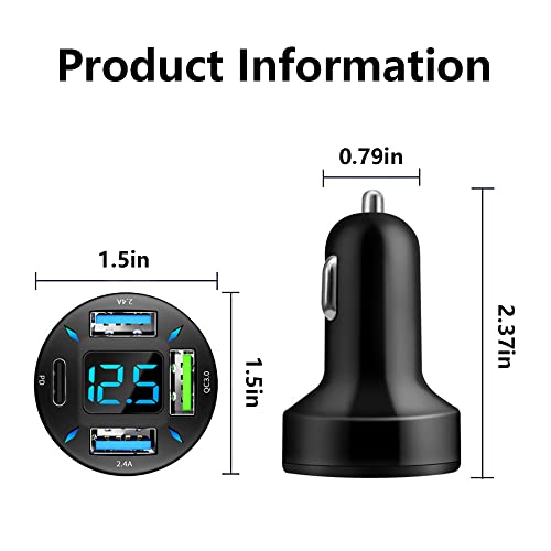 Car Charger 66W Super Fast Charging with USB C&QC 3.0(Voltmeter&LED Lights) Universal Quick Charge for 12-24V Car Cigarette Lighter Plug,Compatible with iPhone 14 13,S22,iPad(2Pcs-Black-QC/PD/2.4A) - color: 2Pcs-Black-QC/PD/2.4A