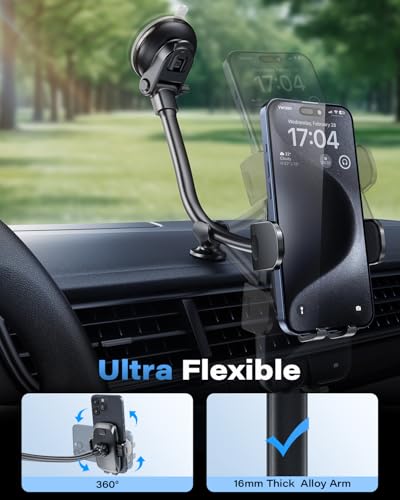 1Zero Solid Car Truck Phone Mount Holder with Thick Gooseneck Long Arm, Windshield Window Mobile Holders w/Industrial-Strength Suction Cup, Anti-Shake Stabilizer Compatible All Cell Phones, Black - color: Adjustable 8-Inch Gooseneck