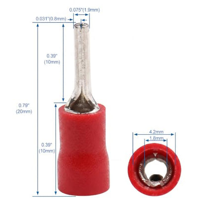BAOMIAN 100-Pack 22-16 AWG Wire Pin Connectors, Red Insulated Terminals - size: 22-16 AWG