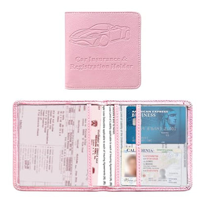 Kewucn Car Registration and Insurance Card Holder, Premium Leather Glove Box Organizer, Magnetic Closure Auto Document Holder for Driver License and Cards, Perfect for Most Cars - color: Small-Pink