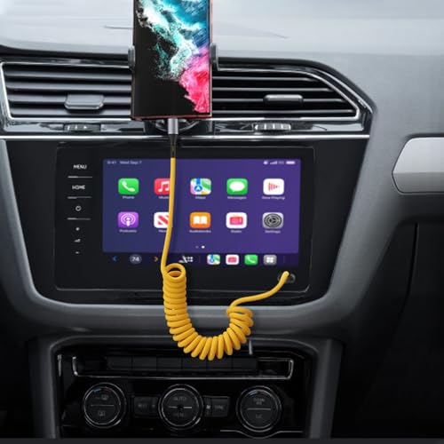 Coiled USB A to USB C Car Charger Cable for iPhone 16 15 Pro, Pro Max, Plus