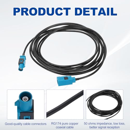 uxcell 2Pcs Antenna Extension Cable, 9.8ft/3meter Longer Fakra-Z Male to Fakra-Z Female RF Coax Cable for Car Stereo Head Unit GPS Navigation FM AM Radio RG174 - size: 9.8ft/3.0m