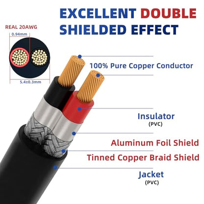 20 Gauge 100% Pure Copper 2 Conductor Flexible Shielded Wire 50FT, UL2464 20AWG 2 Core EMI/RFI Shielding Shielded Cable for Automotive, 3D Printer,CNC VFD Spindle, Stepper Motor, Sound, Speaker - size: 50FT, style: 20/2
