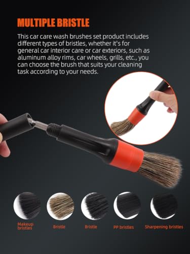 Car Drill Brush, Drill Brush Attachment SPTA 5Pcs Detachable Car Care Detailing Brush Set Soft No Scratch Boar Hair Detail Brush Car Care Detail Brush for Air Vent Automotive Interior Exterior -DF075 - color: Car Detail Brush Set 7