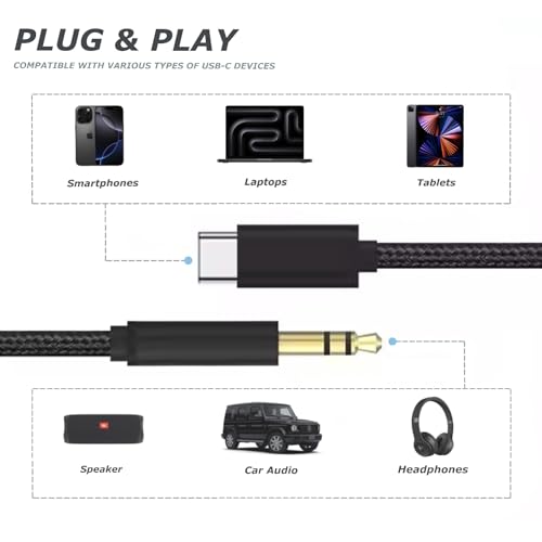 USB-C to 3.5mm Aux Jack Audio Cable - 3ft | Compatible with iPhone 15, 16, 17 Series, Samsung Galaxy, Google Pixel, iPad, MacBook | Hi-Fi Sound, Durable, Fray & Tangle-Free
