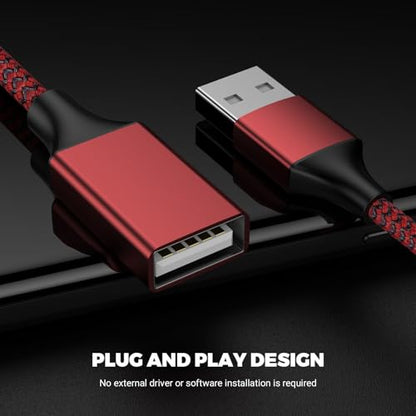 6.6FT USB Splitter 2 in 1 Out, A Male to 2 Female Extension Cable,Red - color: Red, size: 6.6FT