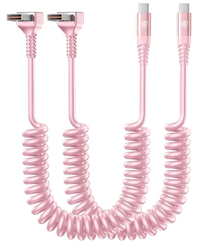 90 Degree USB A to USB C Cable Coiled, 3FT&6FT USB C Cable 3A Fast Charging - color: Pink, size: 3FT
