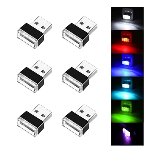 Ziciner 6 PCS USB LED Car Interior Atmosphere Lamp, Portable Mini LED Night Light, Plug-in USB Interface Trunk Ambient Lighting Kit, Universal Interior Accessories for Most Vehicles (6 Color) - color: 6 Color