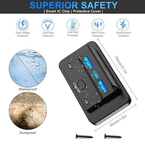2PCS 3 Ports 12V RV USB Outlet 72W Panel Wall Mount Surface ON/Off - color: Blue, size: 2PCS