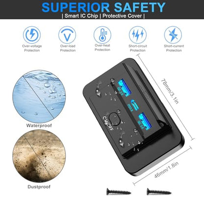 2PCS 3 Ports 12V RV USB Outlet 72W Panel Wall Mount Surface ON/Off - color: Blue, size: 2PCS