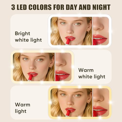 Rechargeable LED Car Sun Visor Vanity Mirror with Straps,3 Light Modes & 5X HD Magnifying Makeup Mirror for Women & Girls, Universal Auto Interior Accessory Fits Car Truck SUV（White）