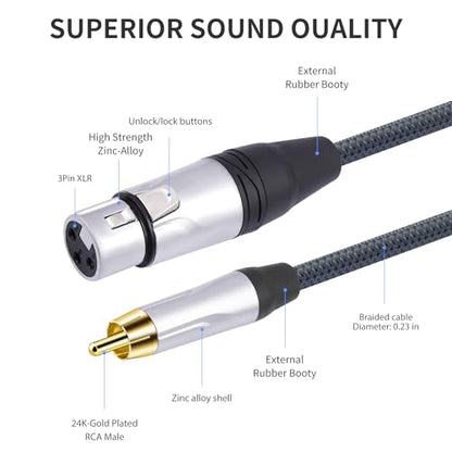 3Feet RCA Male to 3Pin XLR Female Audio Cable,Balance XLR Female to RCA Unbalanced Mixer Amplifier Audio Cable,24K Gold-Plated Plug/Heavy-Duty zinc Alloy Shell/Braided Shielded Cable-2 Pack - color: RCA M To XLR F, size: 3FT