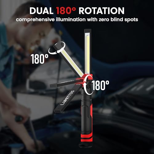 Rechargeable Work Light 2500mAh Magnetic LED Work Light Flashlight Mechanic Light Tool for Men Him, Foldable Lamp with Hook for Car Repair Emergency BBQ Grill (2 Pack) - style: 600 Lumens + 600 Lumens