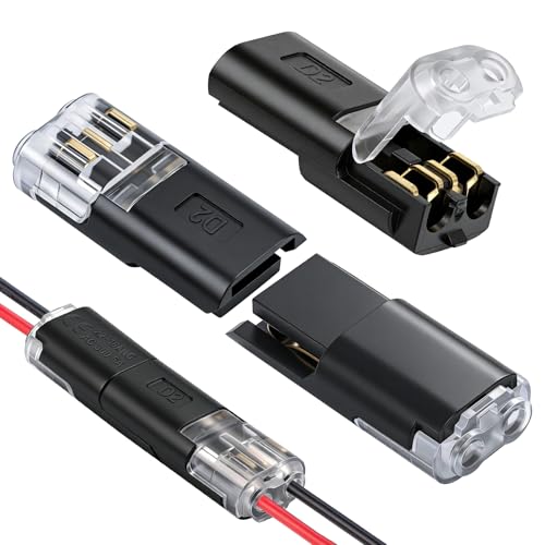 40PCS Solderless Wire Connectors 2 Pin, Quick Splice Low Voltage Connectors with Locking Buckle, 22-18 AWG No Strip Push-in Terminal Block for LED Strip Lights, Automotive, Speaker, 12V 24V DC