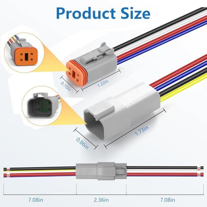 4 Pin Waterproof Connectors, Deutsch DT Series 4 Pin Connectors, 4Pairs 14 AWG Automotive Wiring Plug Kit for Truck, Boat, Car & LED Lights (4 Pin) - size: 4 Pin (4 Pairs)