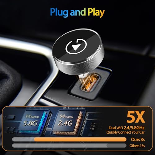 2-in-1 Wireless CarPlay Adapter for Apple iPhone & Android, Plug & Play, Auto Connection, No Latency, 2026 Upgarde Converts Wired Carplay Dongle to Wireless Car Play Adapter for iPhone iOS 10+