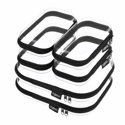 YQBRAO Clear Hard Shell Zipper Cases, 6 Travel Organizers, 2M 4S, Black - color: Black, size: 6 Pack (2M+4S)