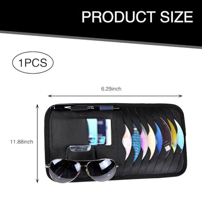 1 PC Car Sun Visor CD Storage Bag, Multi-pocket Leather Layered Organizer, Multi-functional Storage Folder for CDs Sunglasses Cards Pens, Universal Interior Accessories for Cars (Black)