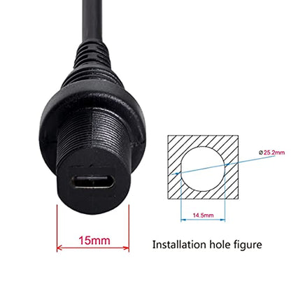 chenyang USB 3.1 Gen 2 10Gbps Flush Mount USB C Male to Female Extension Cable for Car Dashboard Panel Mount Waterproof Dustproof Round - style: USB 3.1 Type C Round