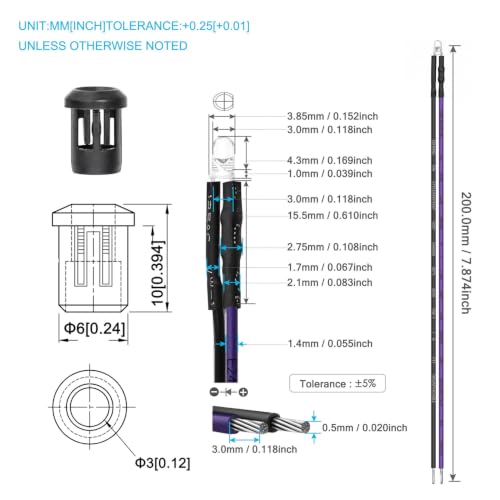 Chanzon 20pcs Pre-Wired 3mm Purple LED Diodes + 20pcs LED Holders - color: Purple, size: 3mm