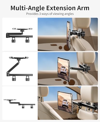 FANGOR Tablet Holder for Car - [3 in 1 Adjustable Extension Arm] Upgraded iPad Holder for car Backseat with Holding Net, Road Trip Essentials for Kids, for 7-13" iPad Pro, Air, Mini, Galaxy, Fire HD - size: 1 Pack - fit for 7-13" tablet