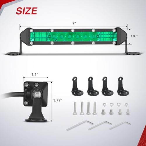 Nilight Slim LED Light Bar 2 PCS Green 7 Inch Single Row 16LEDs - color: Green 7Inch 16LED 2Pcs