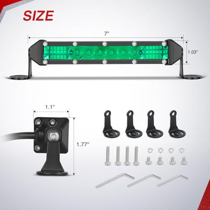 Nilight Slim LED Light Bar 2 PCS Green 7 Inch Single Row 16LEDs - color: Green 7Inch 16LED 2Pcs