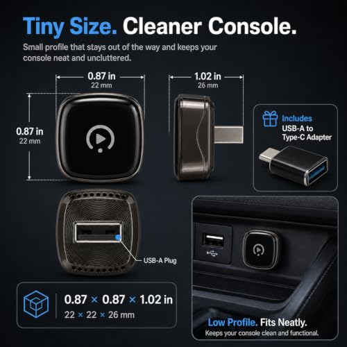 Wireless CarPlay Adapter, Mini Apple CarPlay Wireless Dongle for Factory Wired CarPlay Cars, 5GHz WiFi & Bluetooth Plug & Play Auto-Connect