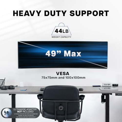 VIVO Single Ultrawide Heavy Duty Monitor Mount Wall Bracket, Height Adjustable up to 6.3 inch, Screens up to 49 inch with Max VESA 75x75mm and 100x100mm, Black, MOUNT-VW49A - color: Black, size: 17" to 49" Screens