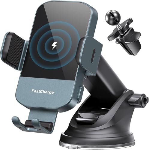 Wireless Car Charger, 15W Fast Charging Auto Clamping Car Charger Phone Mount Phone Holder fit for iPhone 15 14 13 12 11 Pro Max Xs, Samsung Galaxy S24 Ultra S23 S22 S21, S20, S10+, Green - color: Green