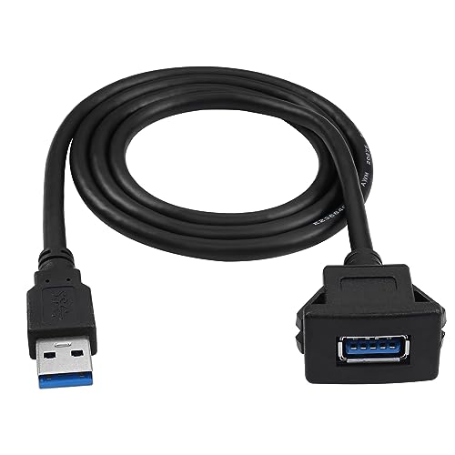 YACSEJAO USB Flush Mount Cable USB 3.0 Square Dash Mount Panel Extension Cable with Buckle for Car Motorcycle Boat, 1m