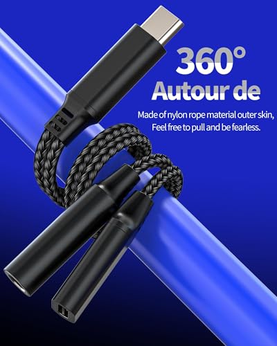 USB-C Headphone Adapter for iPhone 15 2 in 1 Charging Cable 3.5mm Audio Jack AUX Car Headphones Extension Accessory for Apple for iPhone 15 Pro Max Plus for ipad Pro Air Mini Compatible for Samsung