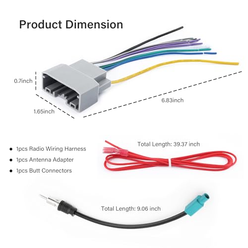 Car Radio Wiring Harness Kit,Stereo Wiring Harness with Antenna Adapter & Butt Connectors,Compatible with Chrysler Jeep Dodge Aftermarket Radio Wire Harness Kit Car Accessories