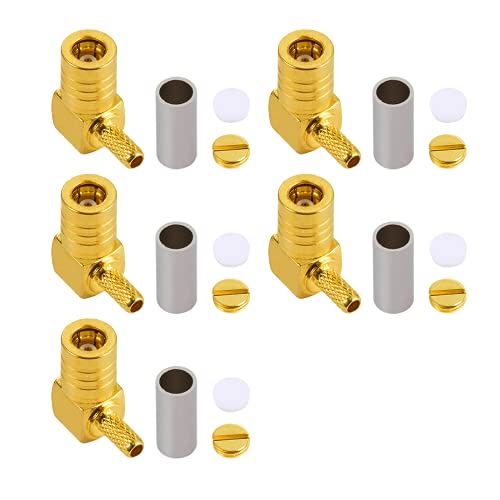 5PCS SMB Female Crimp Connector Right Angle 90-Degree Adapter SMB RF Connector for RG174 RG316 Cable Antennas Car Digital Radios - size: Connector 2