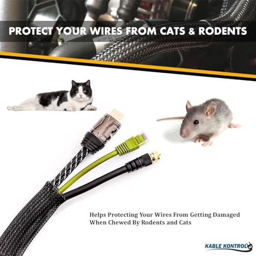 Kable Kontrol Flame Retardant PET Expandable Braided Sleeving 1-3/4” Inch ID 50 Feet Long - UL94 V0 Fire & Abrasion Resistant Flexible Sleeve Wire Management – Black with White Tracer - color: Black with White Tracer, size: 1.75 Inch - 50 Feet