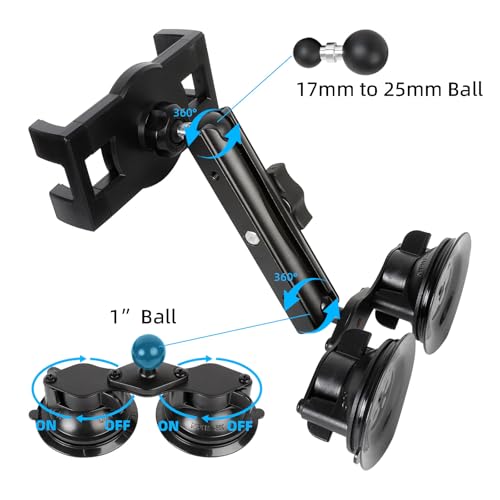 Dual Suction Cup Tablet Holder Mount for Personal Airplane/Boat/Car/Truck Windshield, Pilots iPad Holder Fits iPad Pro Air and Other 4.7-13" Tablets - size: Spring Clip with Dual Suction Cup