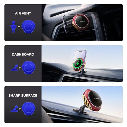 JOYMASS for MagSafe Car Mount Charger, 15W Zinc Alloy Fast Charging Magnetic Wireless Car Charger Phone Holders for Your Car Fits for iPhone 15 Pro Max Plus 14 13 12 Mini MagSafe Case - Red - color: RED
