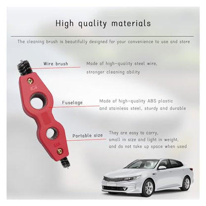 Dickno Car Battery Terminal Cleaning Brush, 4 in 1 Anti-Rust Auto Battery Cleaner with Steel Wire, Universal Vehicle Battery Terminals Machine Parts Cleaning Tool Accessories (Red) - color: Red, size: 1 PC